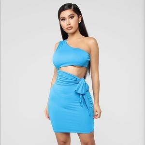 Simply Sexy One Shoulder Mini Dress - Turquoise